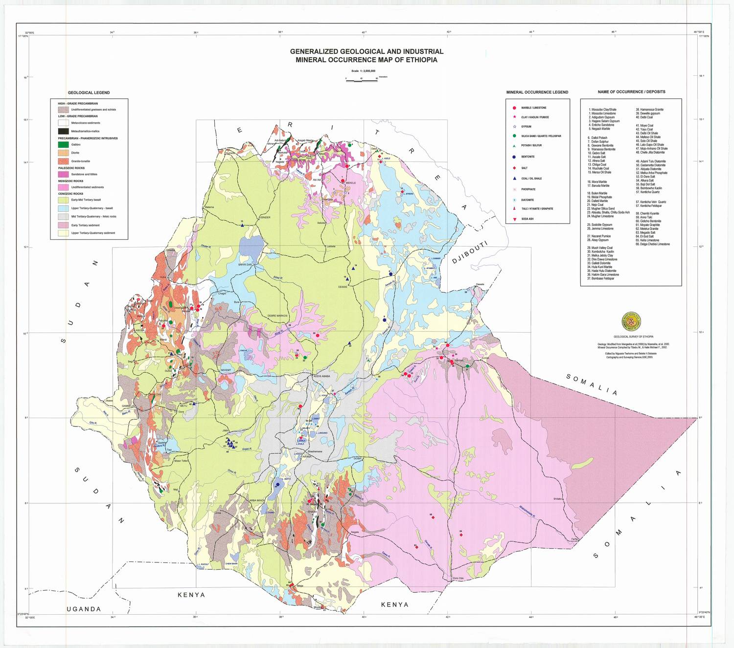 (image for) Ethiopia Thematic: Generalized Geological and Industrial Map of - Click Image to Close