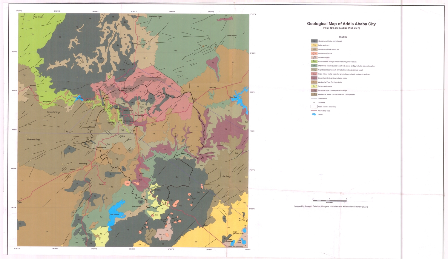 (image for) Ethiopia Thematic: Geological Map of Addis Ababa New - Click Image to Close