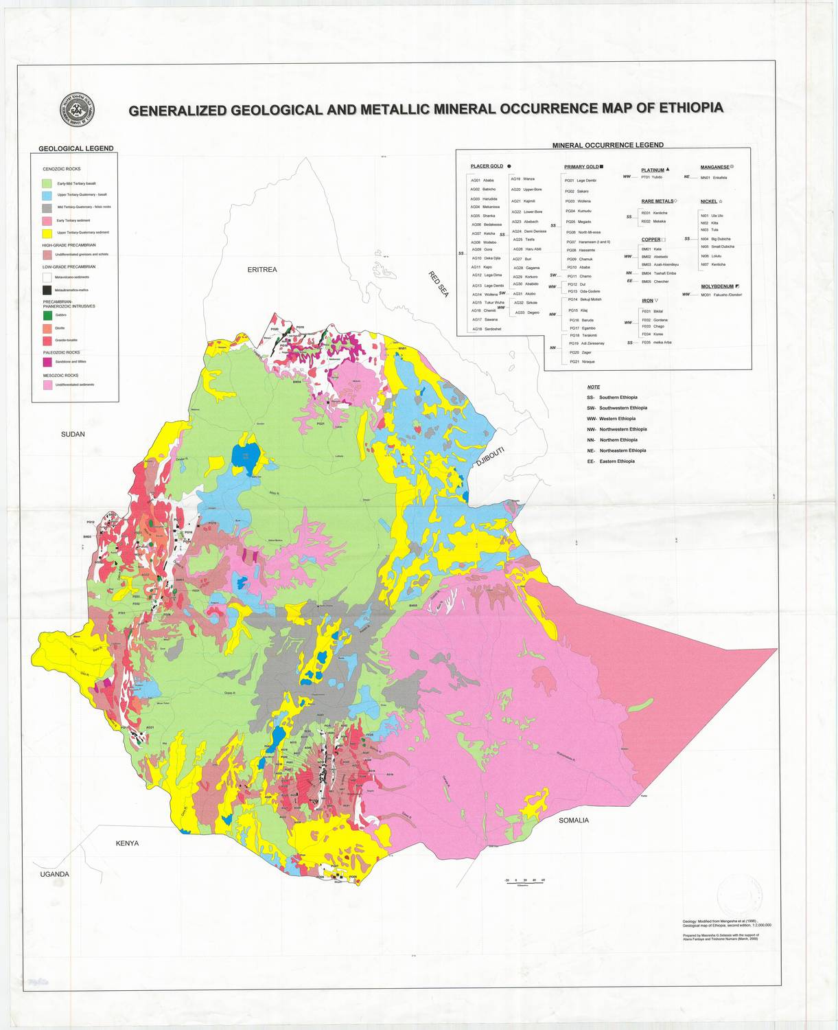 (image for) Ethiopia Thematic: Geological and Metalic Mineral Occurence Map - Click Image to Close