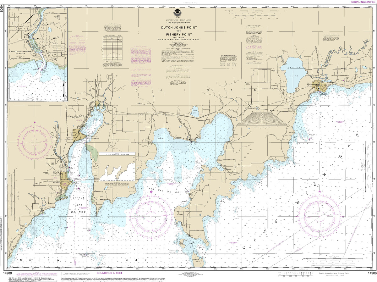 (image for) Dutch Johns Pt to Fishery Pt, with Big and Little Bay de Noc - Click Image to Close