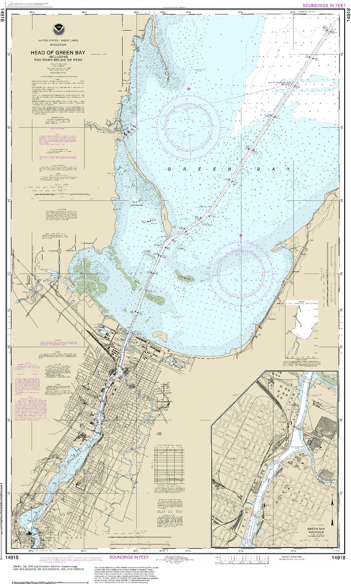 (image for) Head of Green Bay, including Fox River below De Pere - Click Image to Close